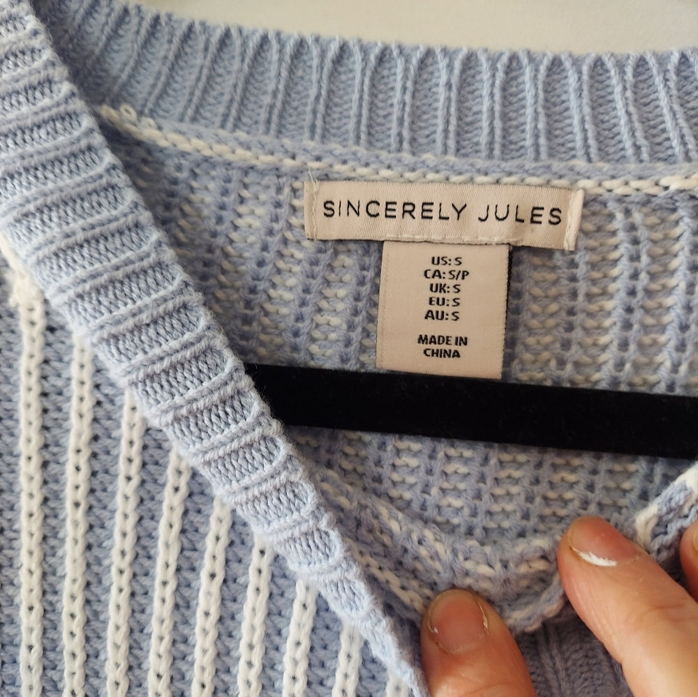 Sincerely Jules Blue and White Ribbed Crewneck Sweater - Picture 6 of 8